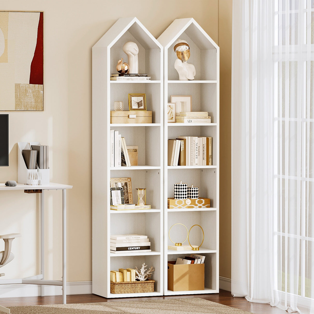 Moasis 73" Tall Narrow Bookcase 5-Tier Bookshelf Home Office