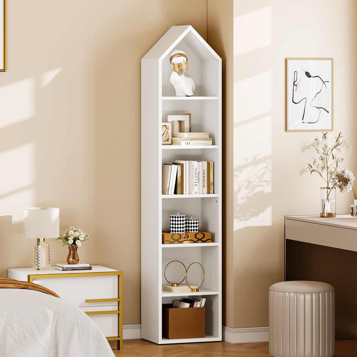 Moasis 73" Tall Narrow Bookcase 5-Tier Bookshelf Home Office