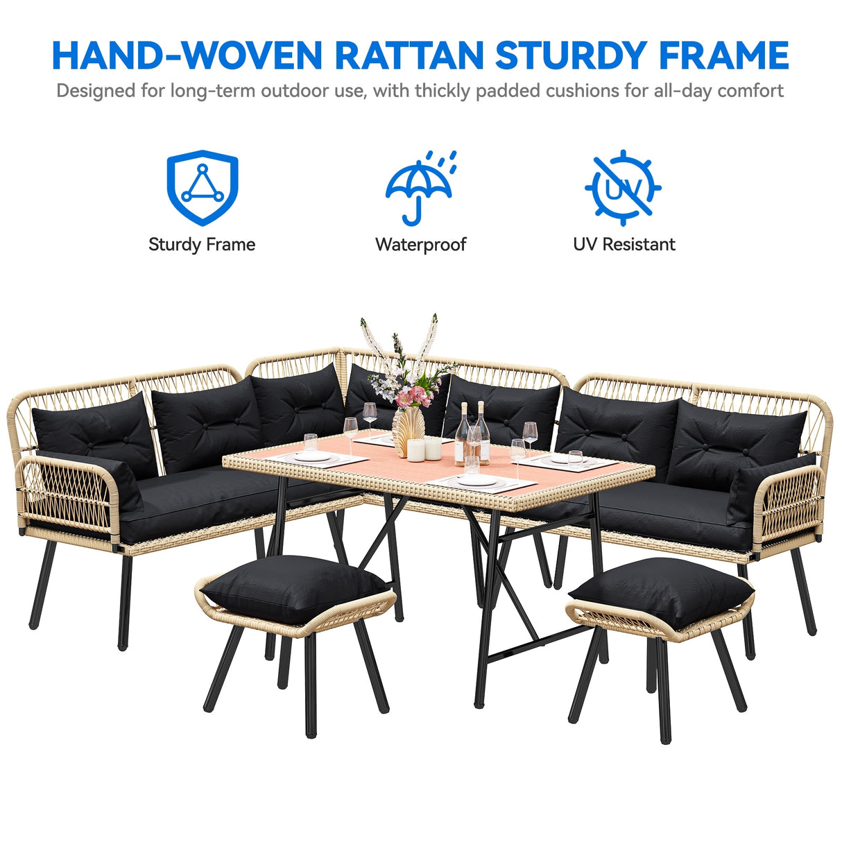 Moasis Black 6-Piece Patio Wicker Furniture Conversation Set - 6 PCS