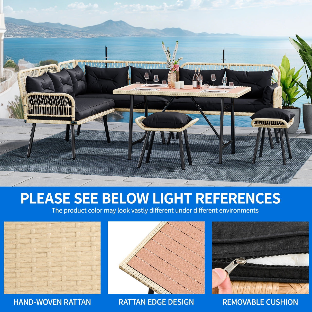 Moasis Black 6-Piece Patio Wicker Furniture Conversation Set - 6 PCS