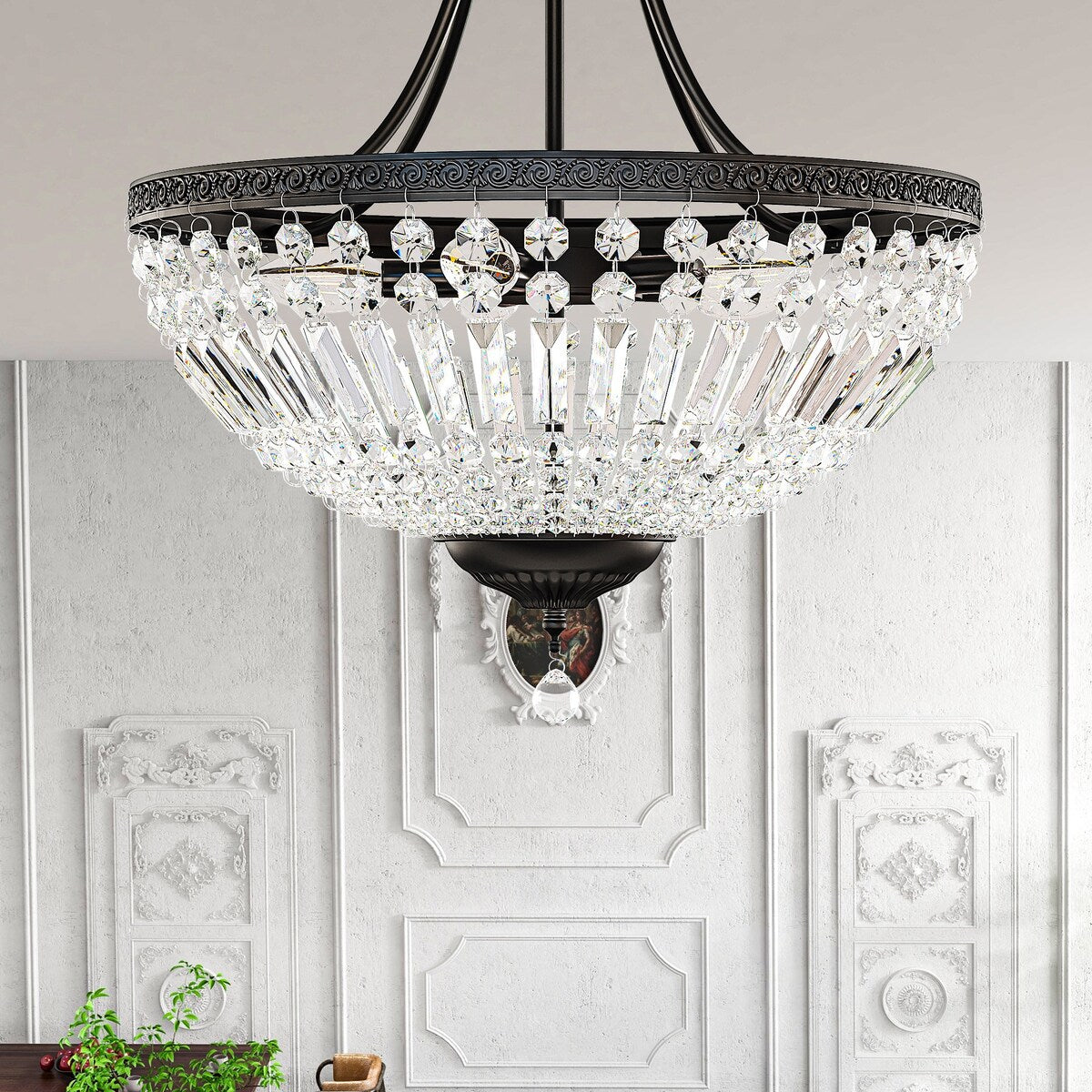 Moasis Crystal Ceiling Light Fixture Stunning 5-Light Flush Mount Chandelier with Metal Frame - 19.6"L x 19.6"W x 18.5"H