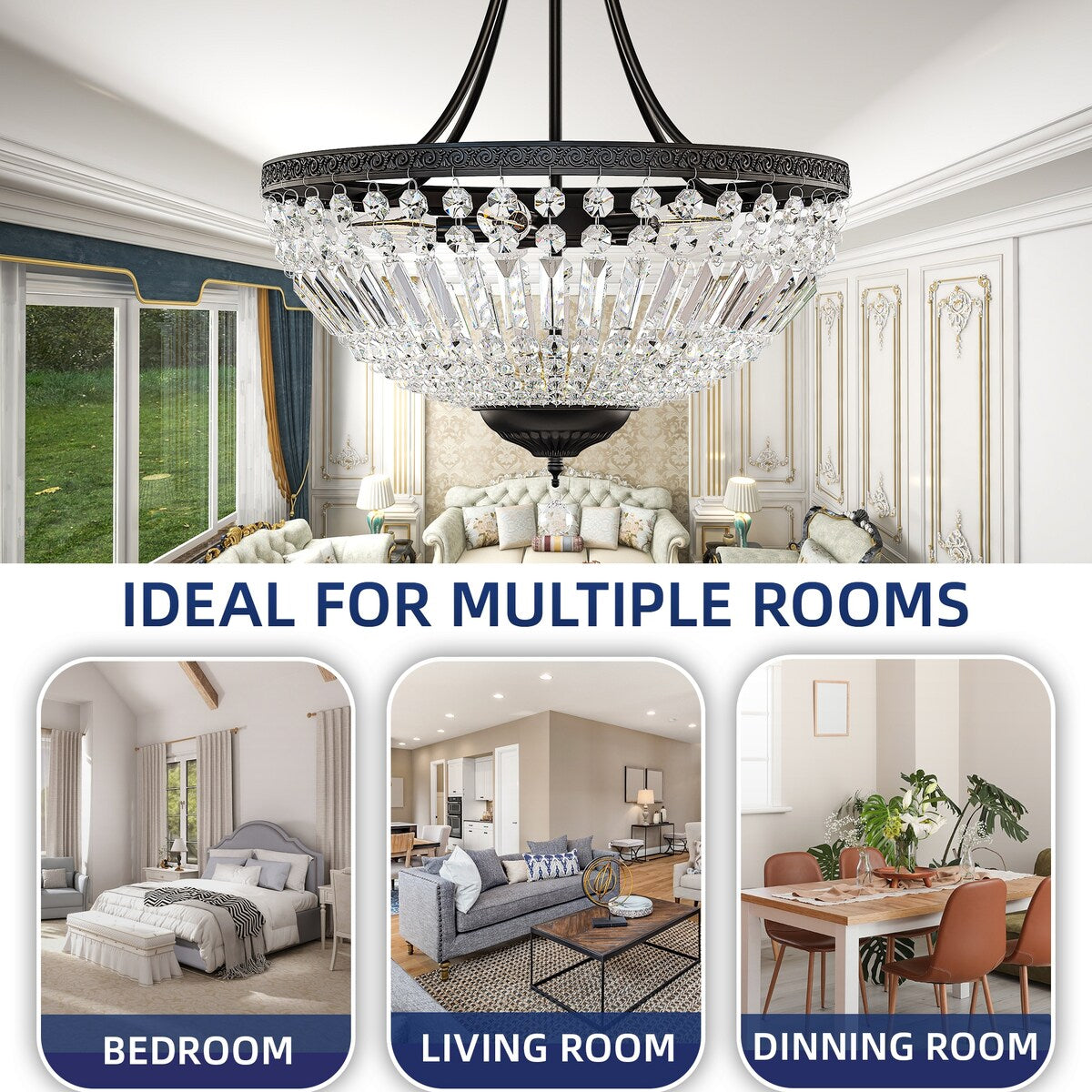 Moasis Crystal Ceiling Light Fixture Stunning 5-Light Flush Mount Chandelier with Metal Frame - 19.6"L x 19.6"W x 18.5"H