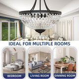 Moasis Crystal Ceiling Light Fixture Stunning 5-Light Flush Mount Chandelier with Metal Frame - 19.6"L x 19.6"W x 18.5"H