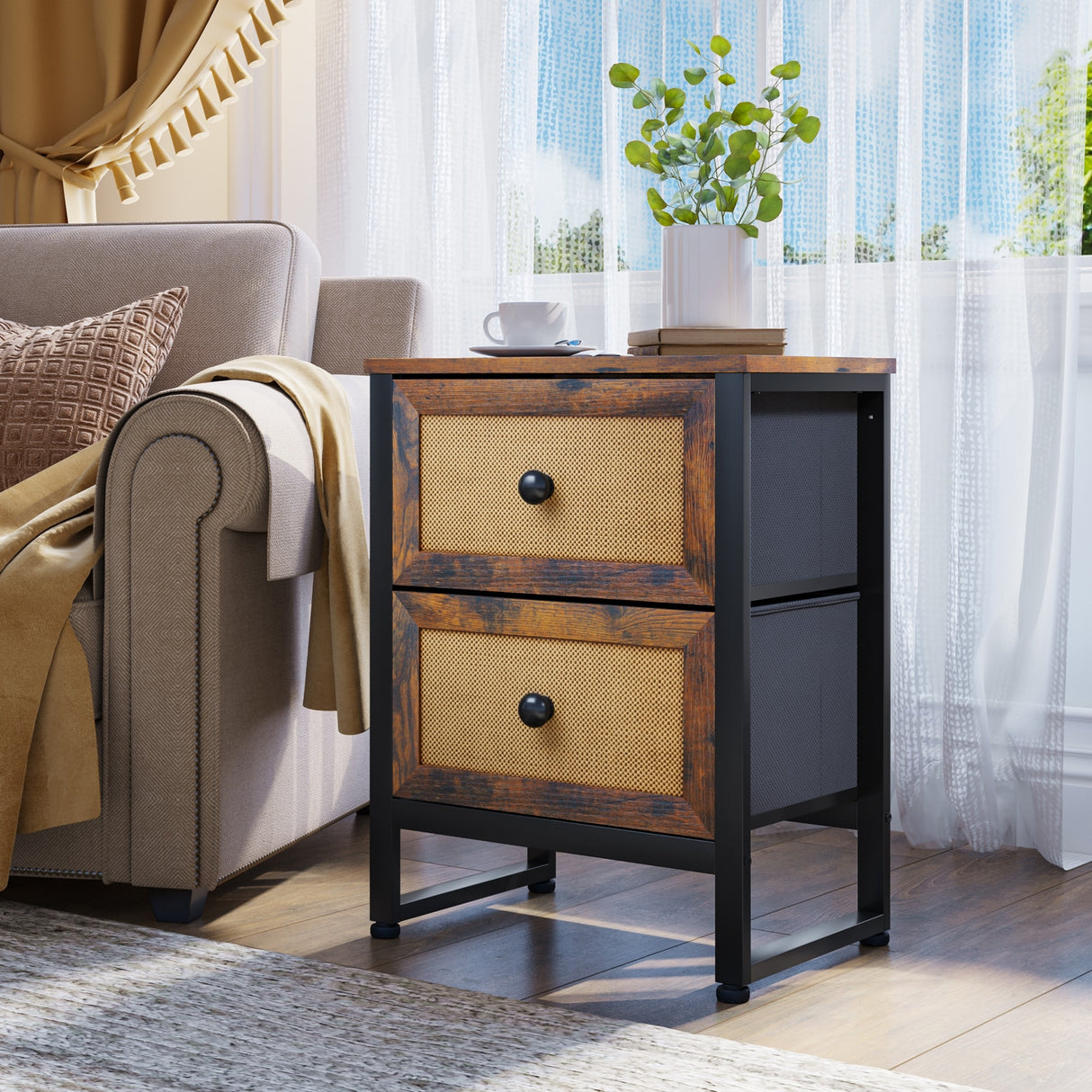 Moasis Rattan Dresser Closet Storage Tower Organizer Unit for Bedroom