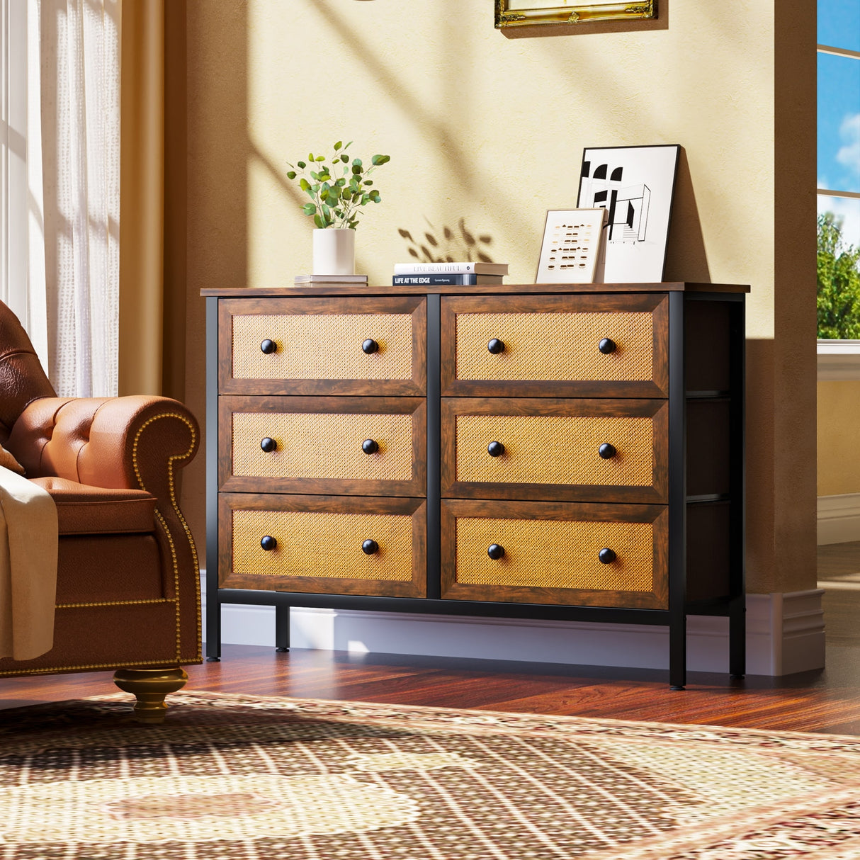Moasis Rattan Dresser Closet Storage Tower Organizer Unit for Bedroom