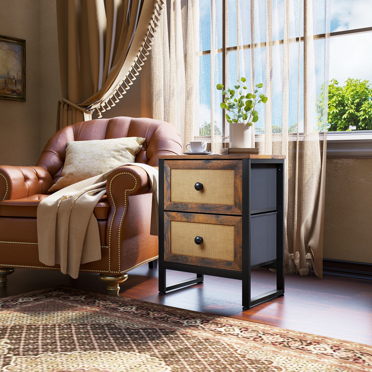 Moasis Rattan Dresser Closet Storage Tower Organizer Unit for Bedroom