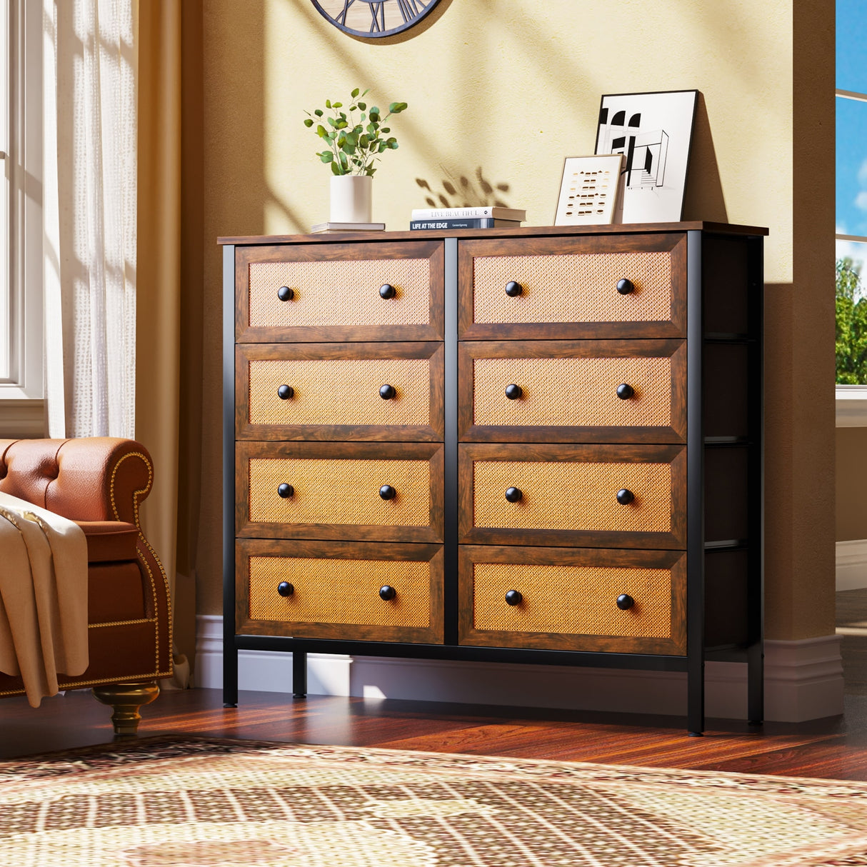 Moasis Rattan Dresser Closet Storage Tower Organizer Unit for Bedroom