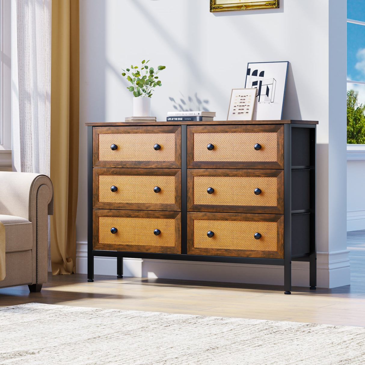 Moasis Rattan Dresser Closet Storage Tower Organizer Unit for Bedroom