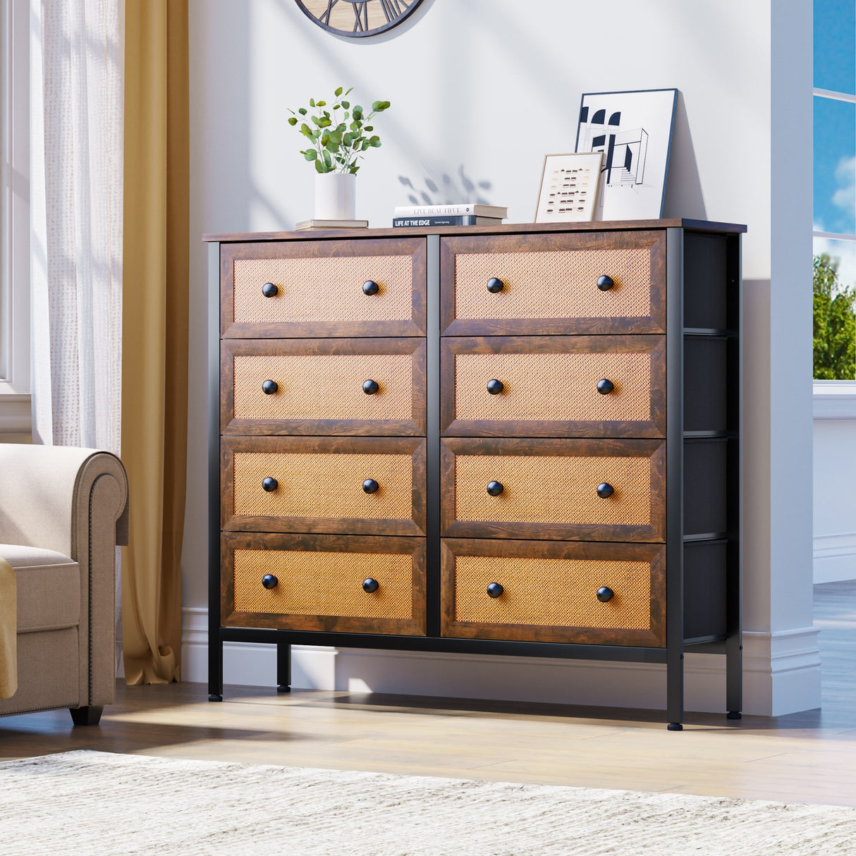 Moasis Rattan Dresser Closet Storage Tower Organizer Unit for Bedroom