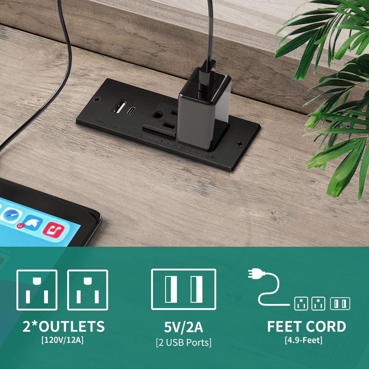 Moasis Farmhouse End Table with Charging Station, USB Ports and Outlets