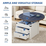 Moasis Farmhouse Round Lift Top Coffee Table with Square Hidden Storage and 2 Drawers for Living Room