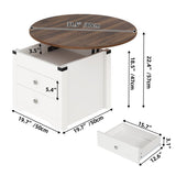 Moasis Farmhouse Round Lift Top Coffee Table with Square Hidden Storage and 2 Drawers for Living Room