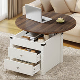 Moasis Farmhouse Round Lift Top Coffee Table with Square Hidden Storage and 2 Drawers for Living Room