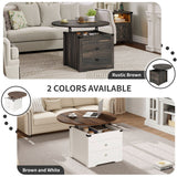Moasis Farmhouse Round Lift Top Coffee Table with Square Hidden Storage and 2 Drawers for Living Room