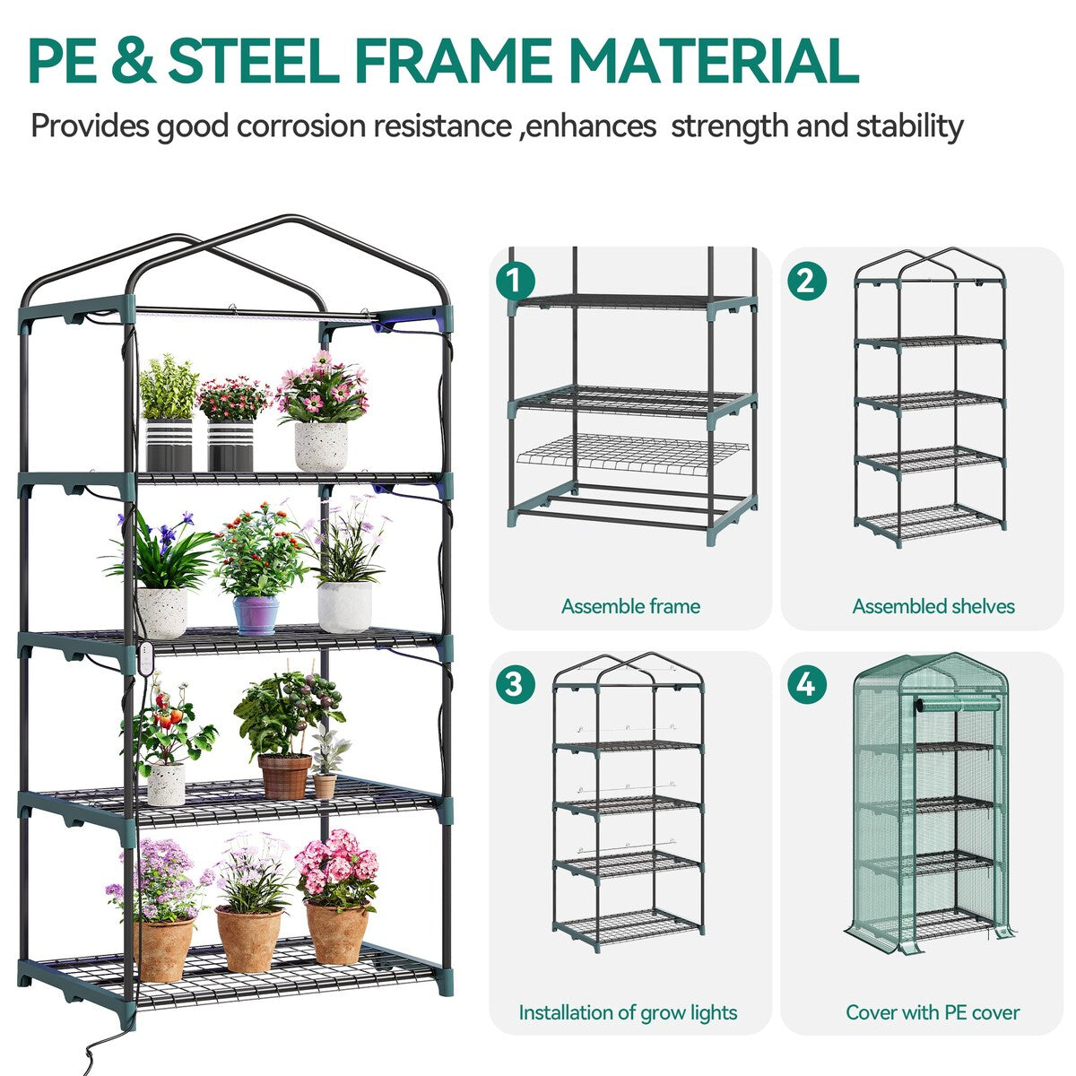 Moasis Growing Rack, Mini Greenhouse with Lights