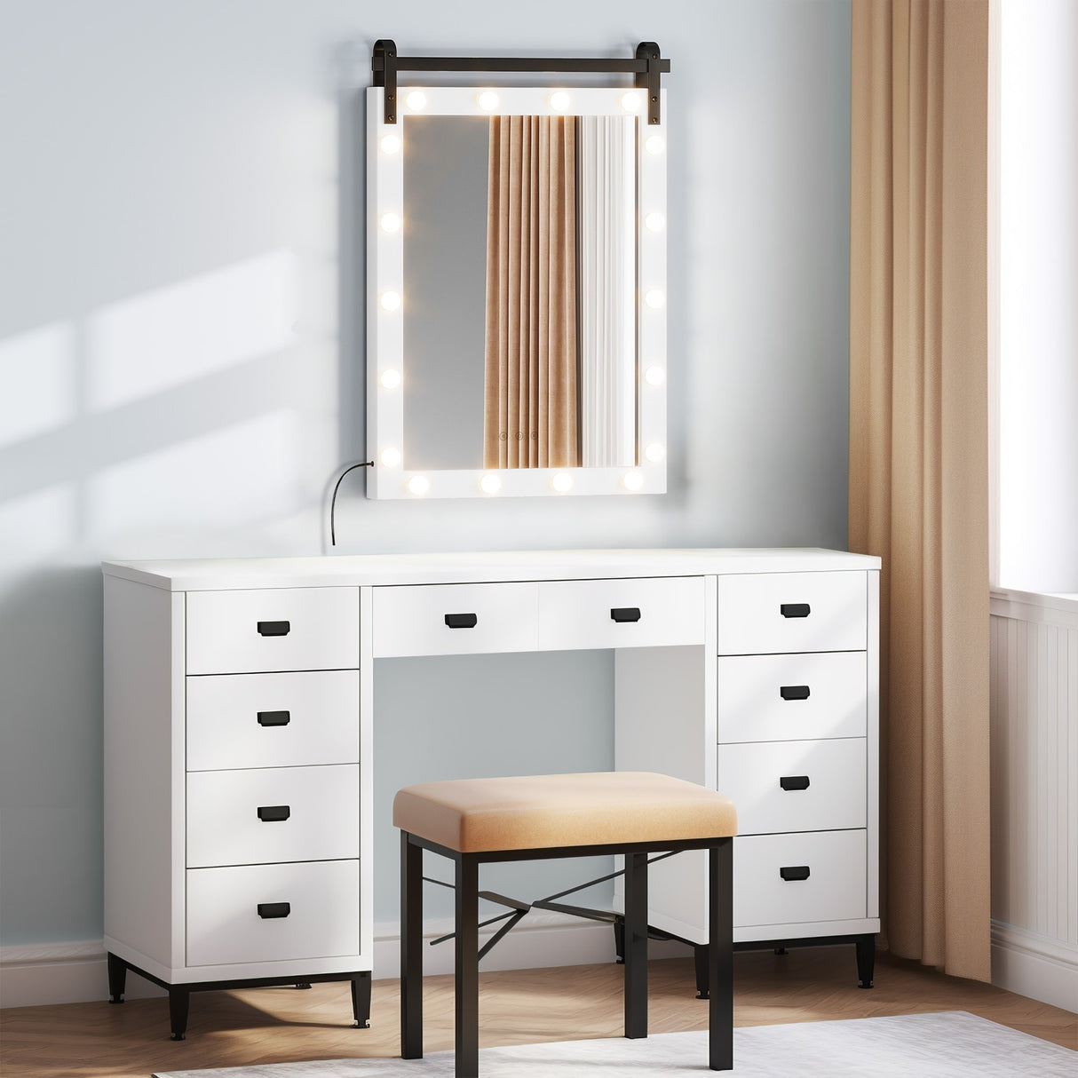 Moasis Hollywood LED Makeup Vanity Mirror with 18 LED Lights and 3-Color Adjustment