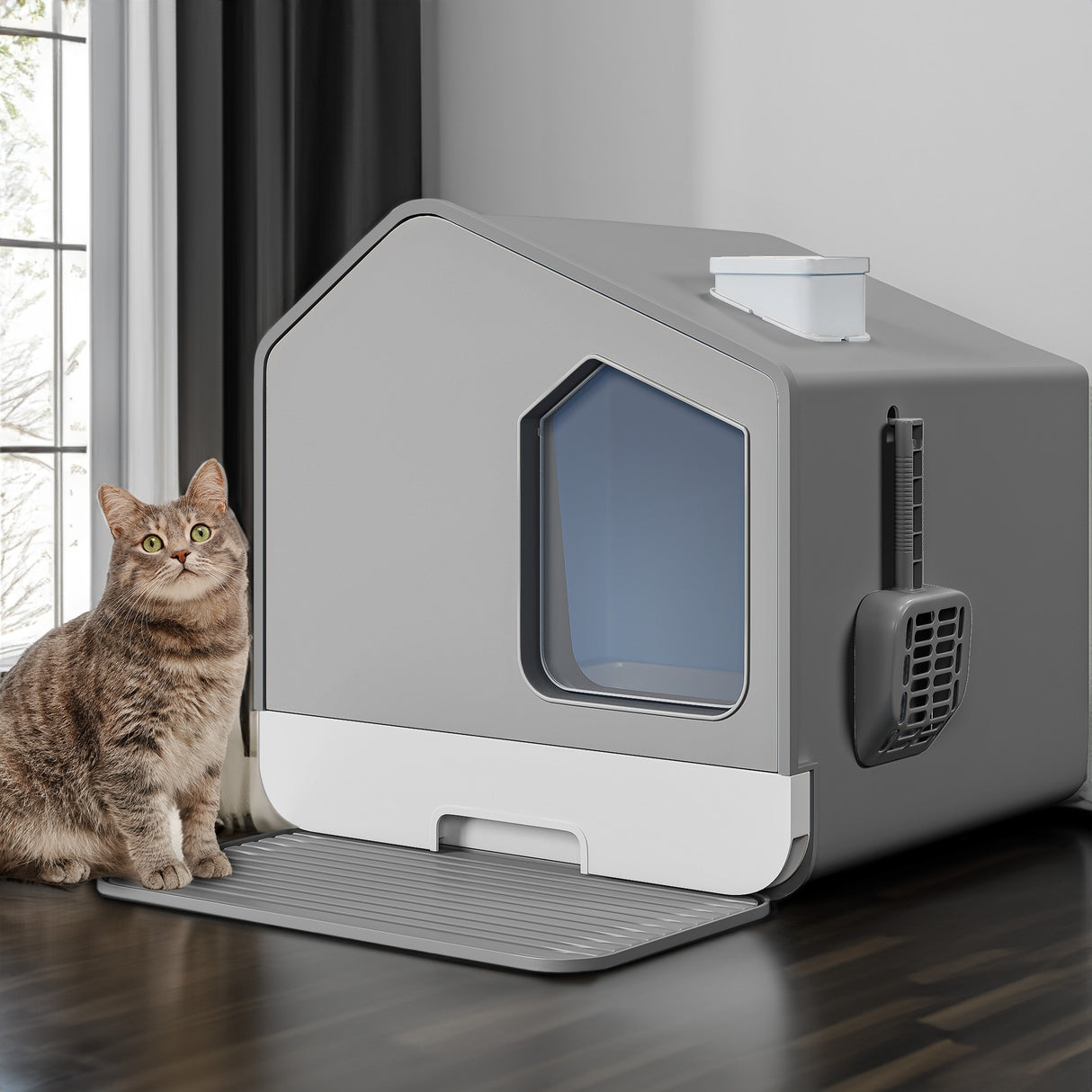 Moasis House-Like Cat Litter Box with Pads