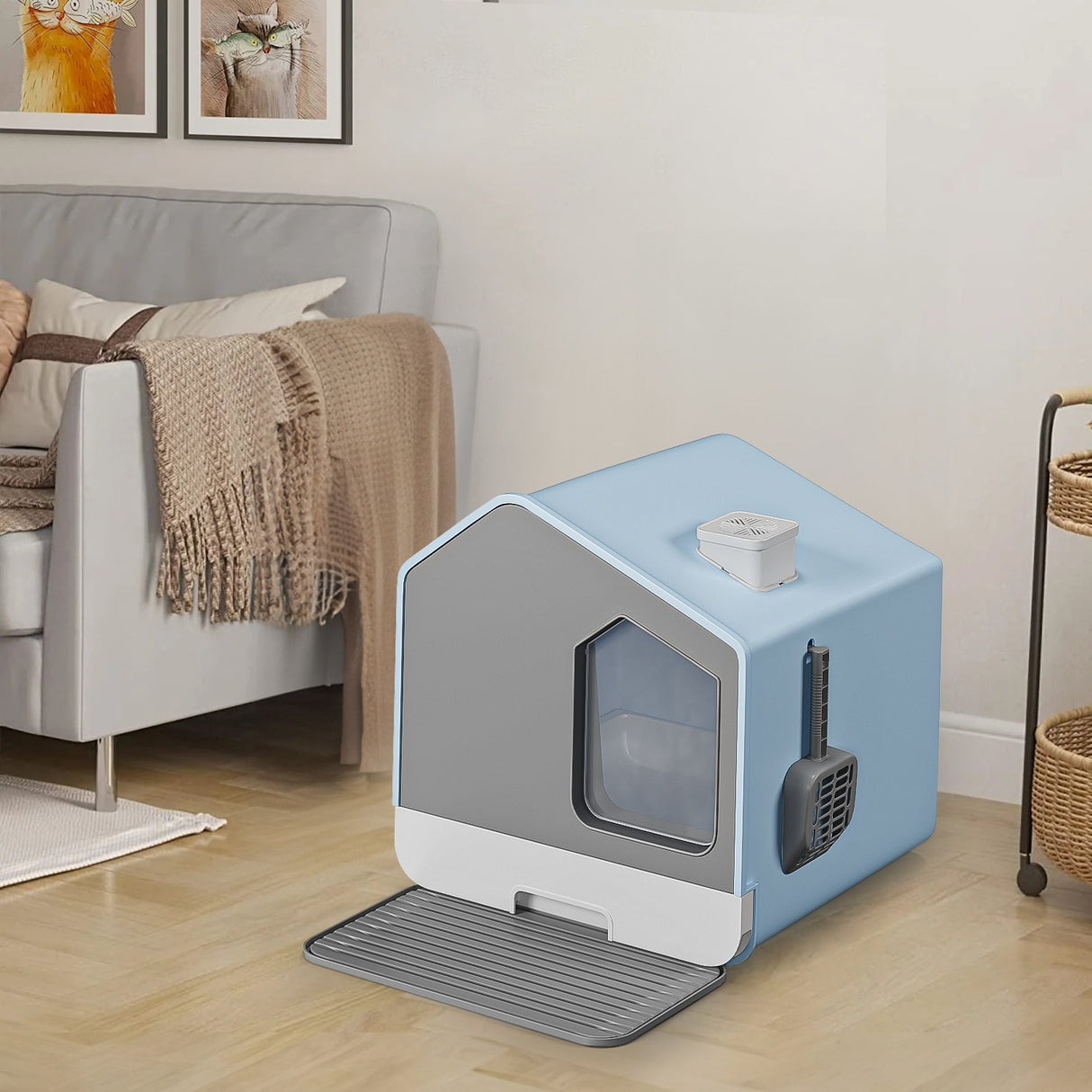 Moasis House-Like Cat Litter Box with Pads