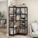 Moasis Industrial 5 Tier Corner Bookshelf Large 65 Inches Bookcase Display Corner Shelf