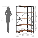 Moasis Industrial 5 Tier Corner Bookshelf Large 65 Inches Bookcase Display Corner Shelf