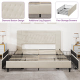 Moasis King Upholstered Platform Bed Frame with 4 Storage Drawers
