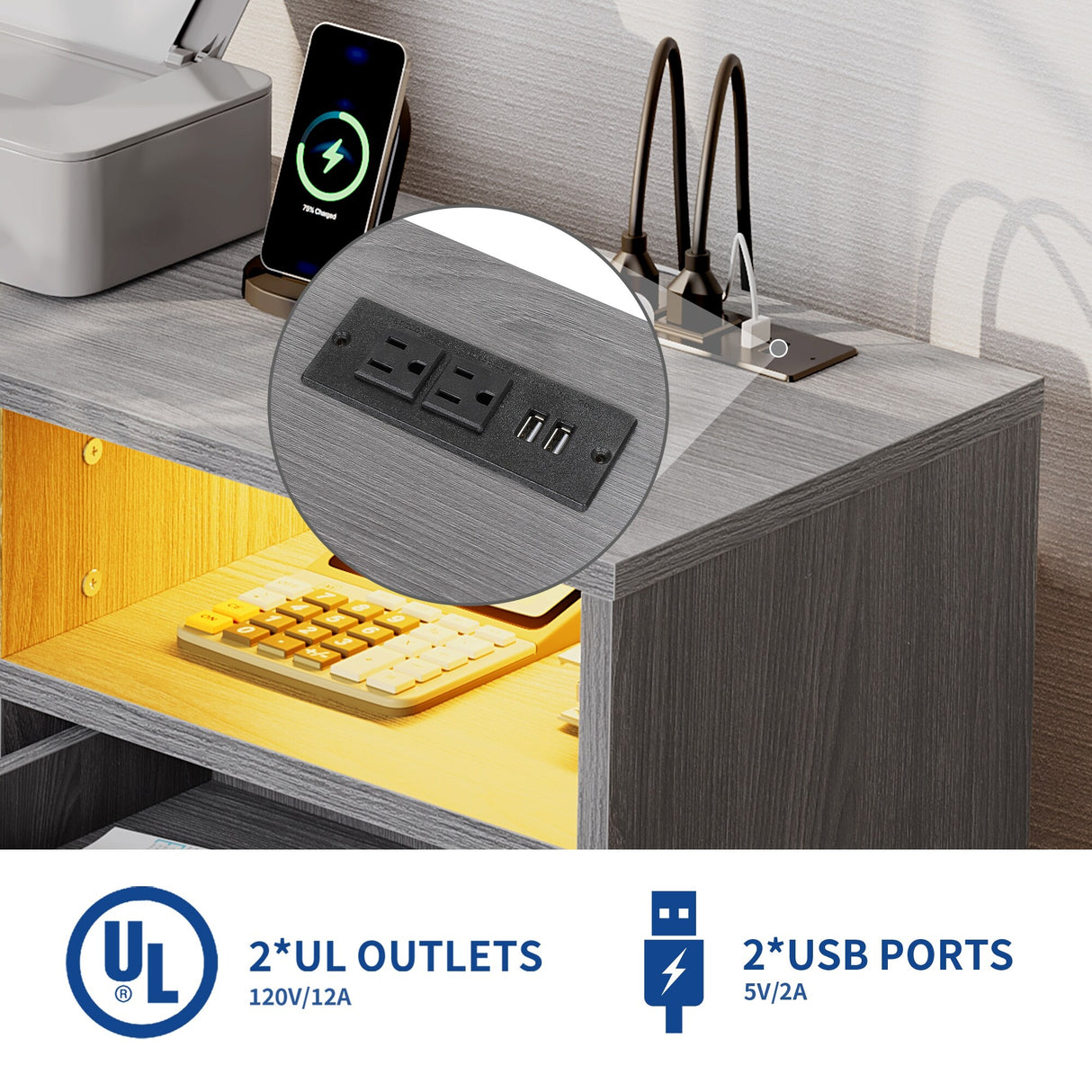 Moasis LED File Cabinet for Home Office Lateral Filing Cabinets with 2 Drawers