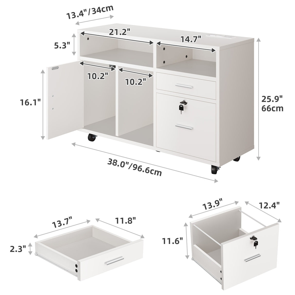 Moasis LED File Cabinet for Home Office Lateral Filing Cabinets with 2 Drawers