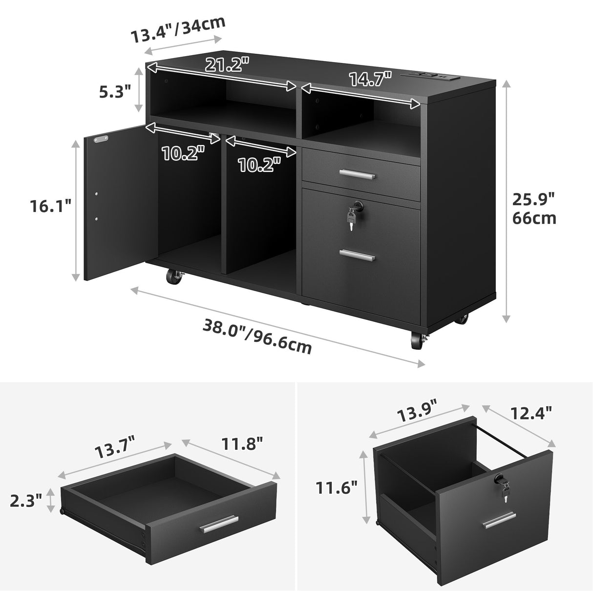 Moasis LED File Cabinet for Home Office Lateral Filing Cabinets with 2 Drawers