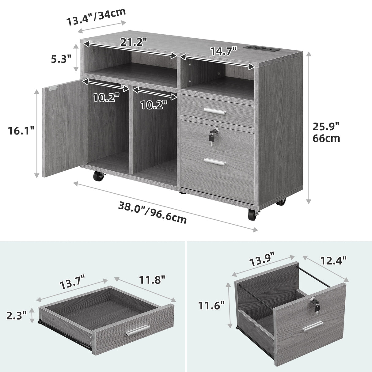 Moasis LED File Cabinet for Home Office Lateral Filing Cabinets with 2 Drawers