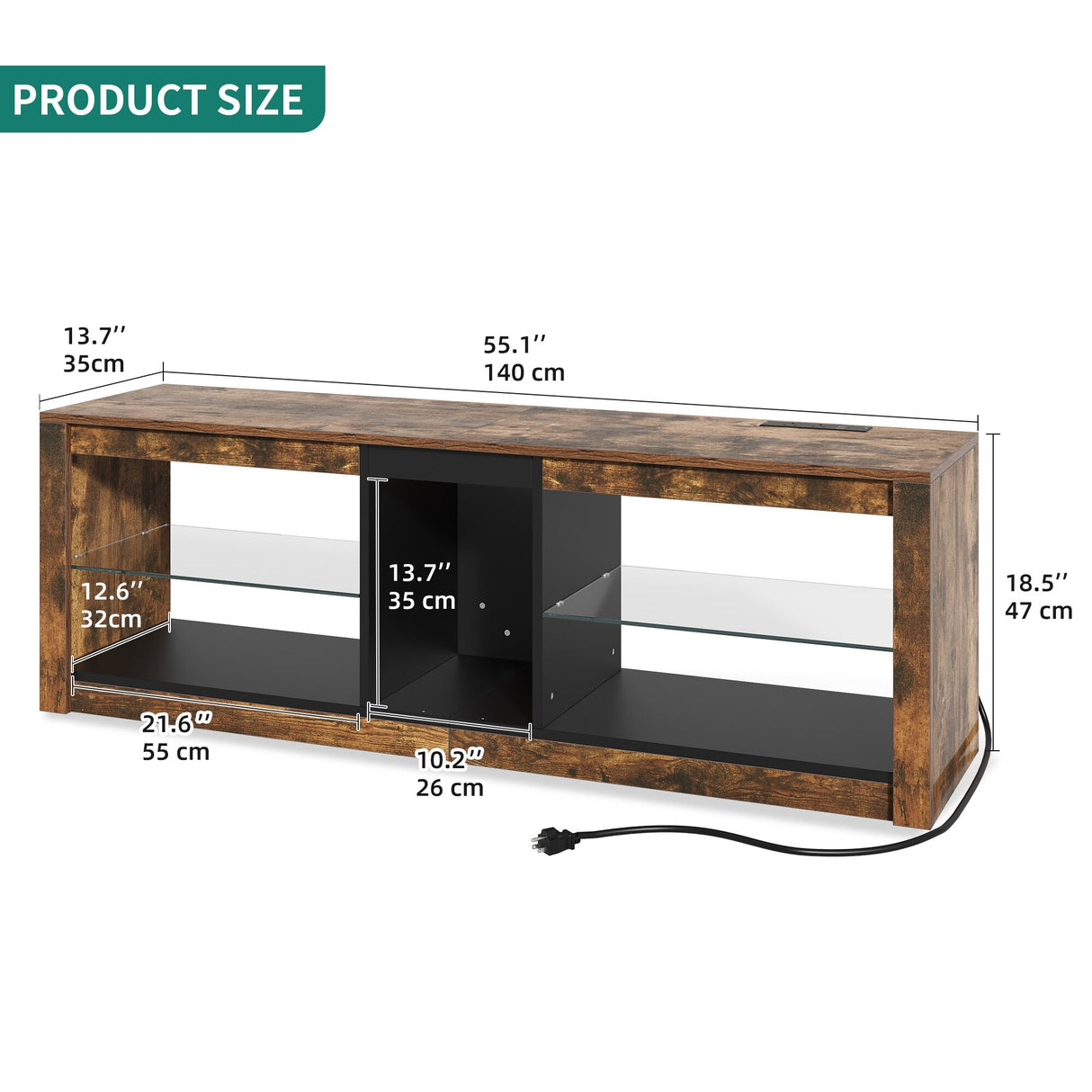 Moasis LED RGB TV Stand w/ Power Outlets for TVs up to 55/60" Entertainment Center with Glass Shelves