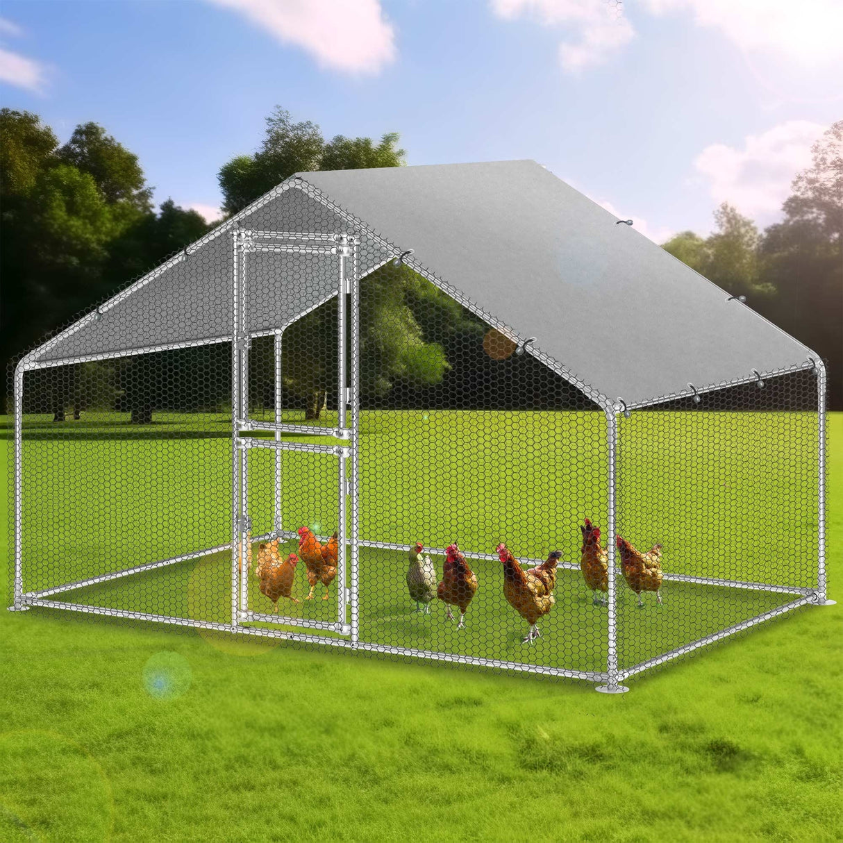 Moasis Large Metal Chicken Coop Cage with Cover Poultry Fence Outdoor,Poultry Cage for Rabbits Goose Ducks