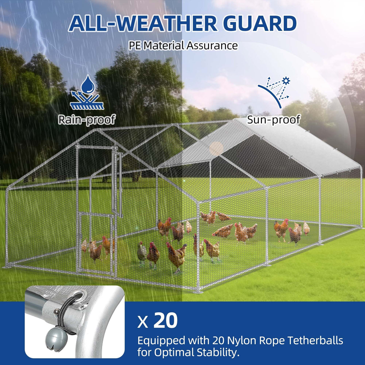 Moasis Large Metal Chicken Coop Cage with Cover Poultry Fence Outdoor,Poultry Cage for Rabbits Goose Ducks