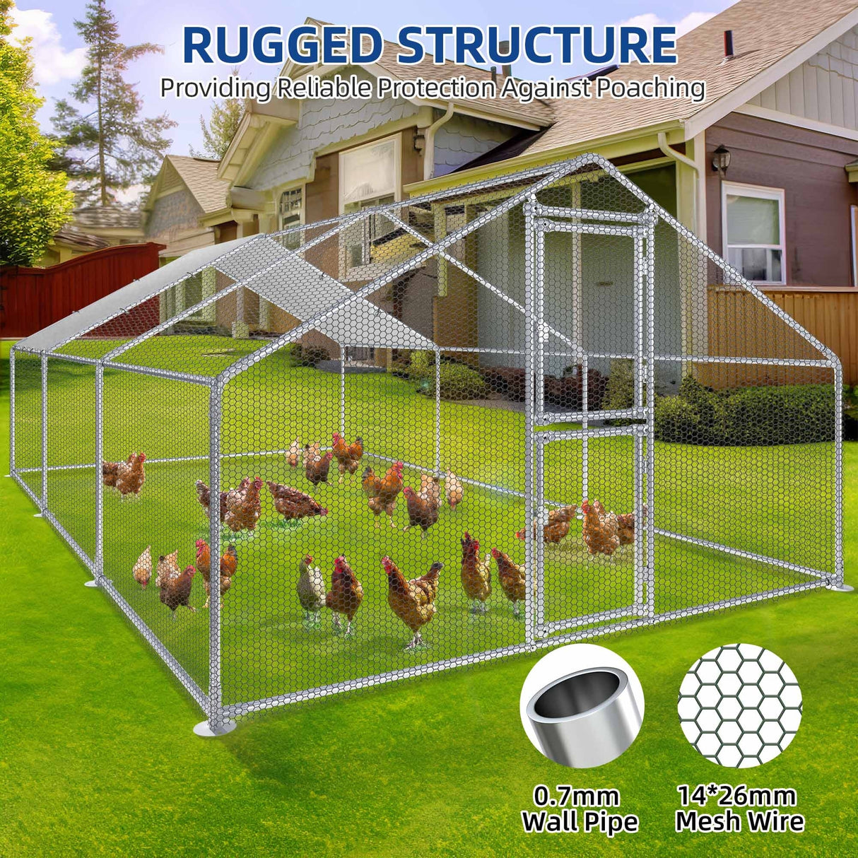 Moasis Large Metal Chicken Coop Cage with Cover Poultry Fence Outdoor,Poultry Cage for Rabbits Goose Ducks