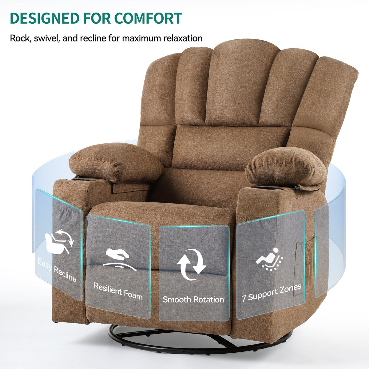 Moasis Manual Swivel Rocking Recliner Chair for Elderly Swivel Glider Rocker Recliner Chair
