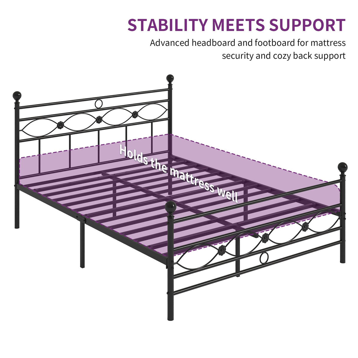 Moasis Modern Black Metal Platform Bed Frame, No Box Spring Needed Full/Queen Size
