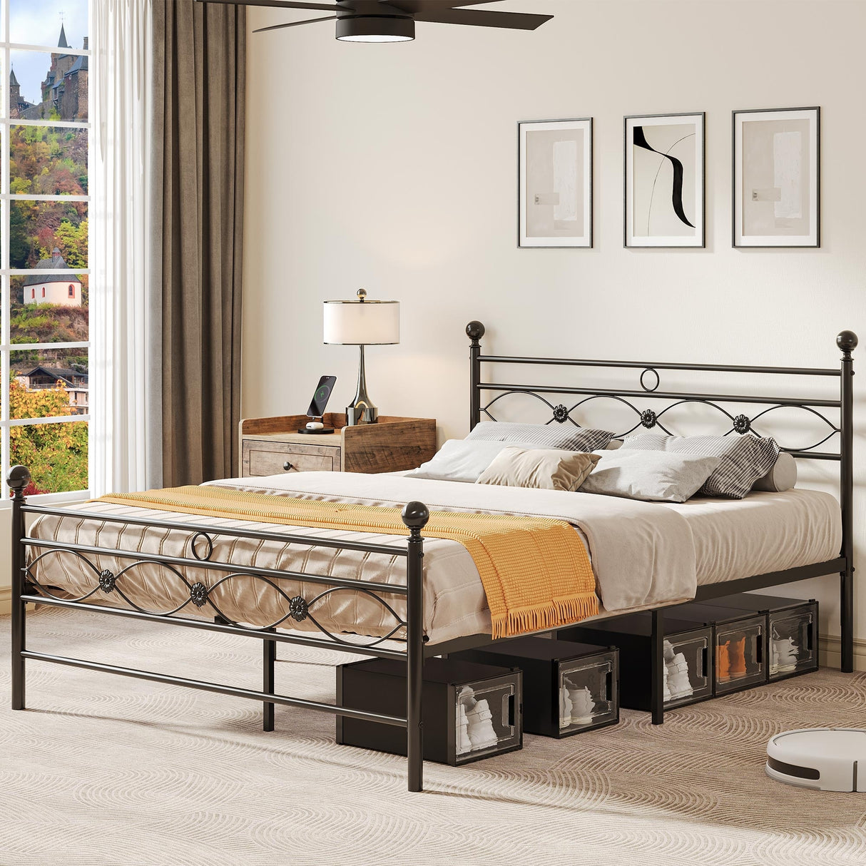 Moasis Modern Black Metal Platform Bed Frame, No Box Spring Needed Full/Queen Size