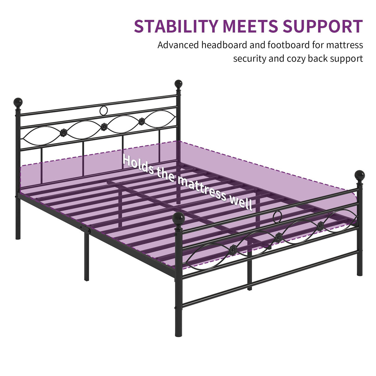 Moasis Modern Black Metal Platform Bed Frame, No Box Spring Needed Full/Queen Size