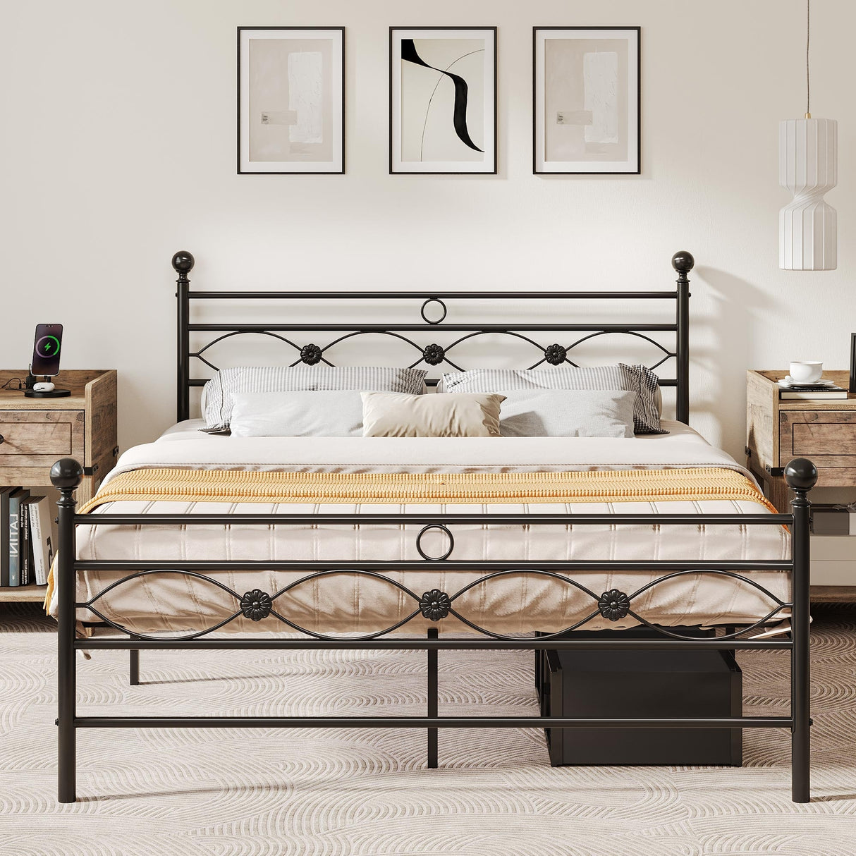 Moasis Modern Black Metal Platform Bed Frame, No Box Spring Needed Full/Queen Size