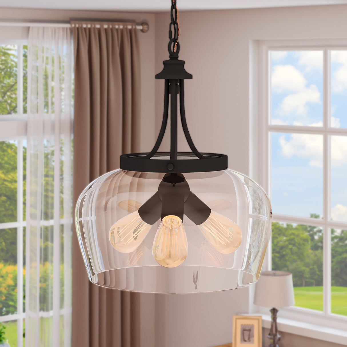 Moasis Modern Industrial 3 Light Pendant lamp - 15"