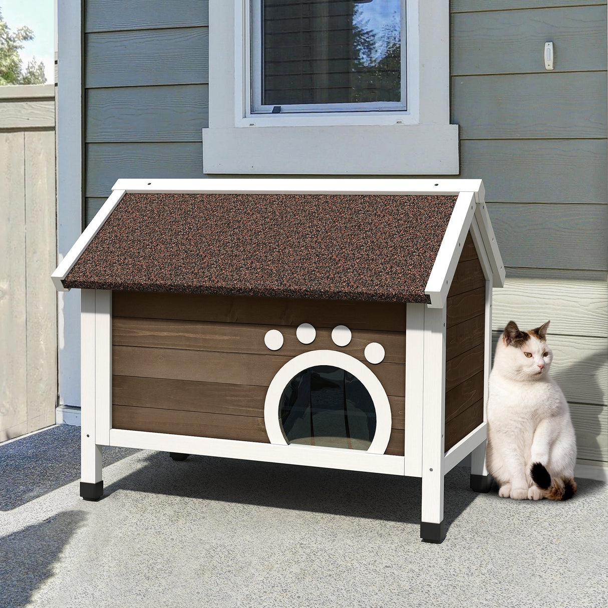 Moasis Outdoor Cat House Wooden Feral Cat Shelter with Asphalt Roof