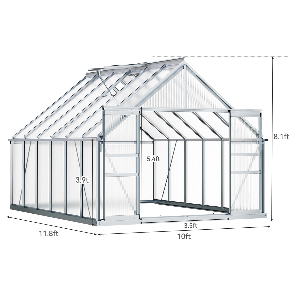 Moasis Polycarbonate Walk-in Hobby Garden Greenhouse with Aluminum Frame