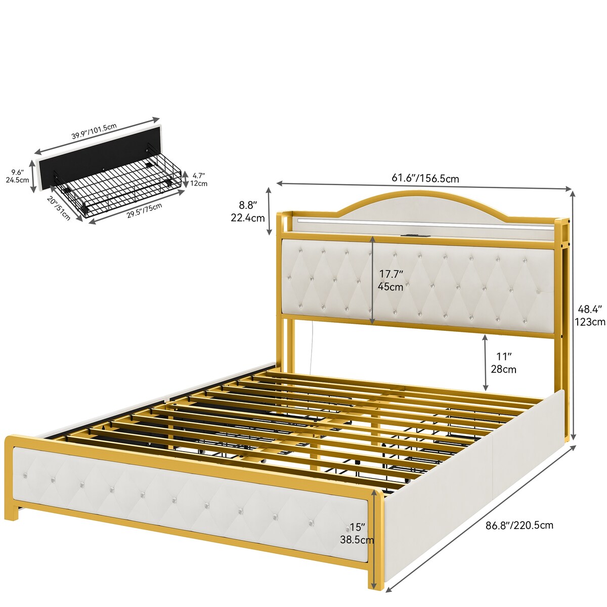 Moasis Queen Platform Bed with Upholstered Headboard