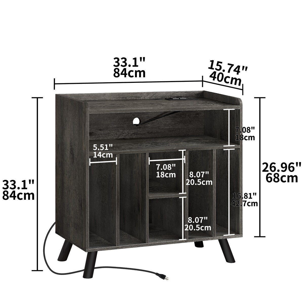 Moasis Record Player Stand, Vinyl Record Storage with Power Outlets and LED Lights, Holds Up to 130 Albums