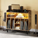 Moasis Record Player Stand, Vinyl Record Storage with Power Outlets and LED Lights, Holds Up to 130 Albums