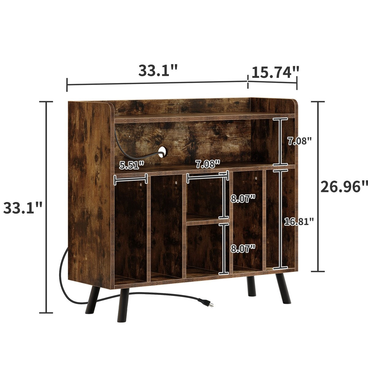 Moasis Record Player Stand, Vinyl Record Storage with Power Outlets and LED Lights, Holds Up to 130 Albums