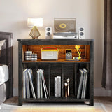Moasis Record Player Stand, Vinyl Record Storage with Power Outlets and LED Lights, Holds Up to 130 Albums