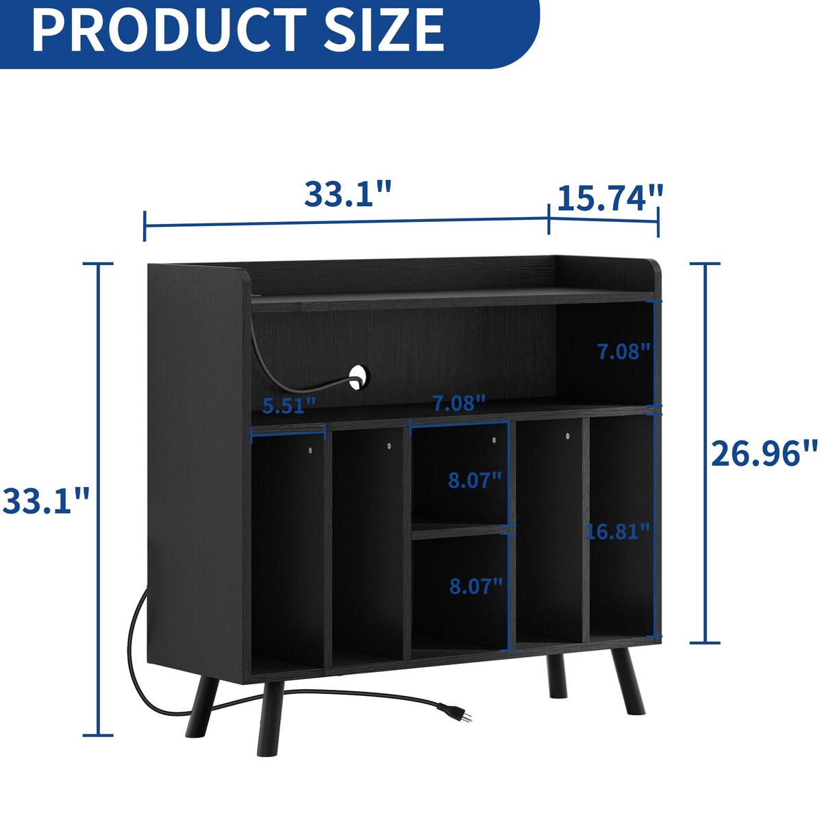 Moasis Record Player Stand, Vinyl Record Storage with Power Outlets and LED Lights, Holds Up to 130 Albums