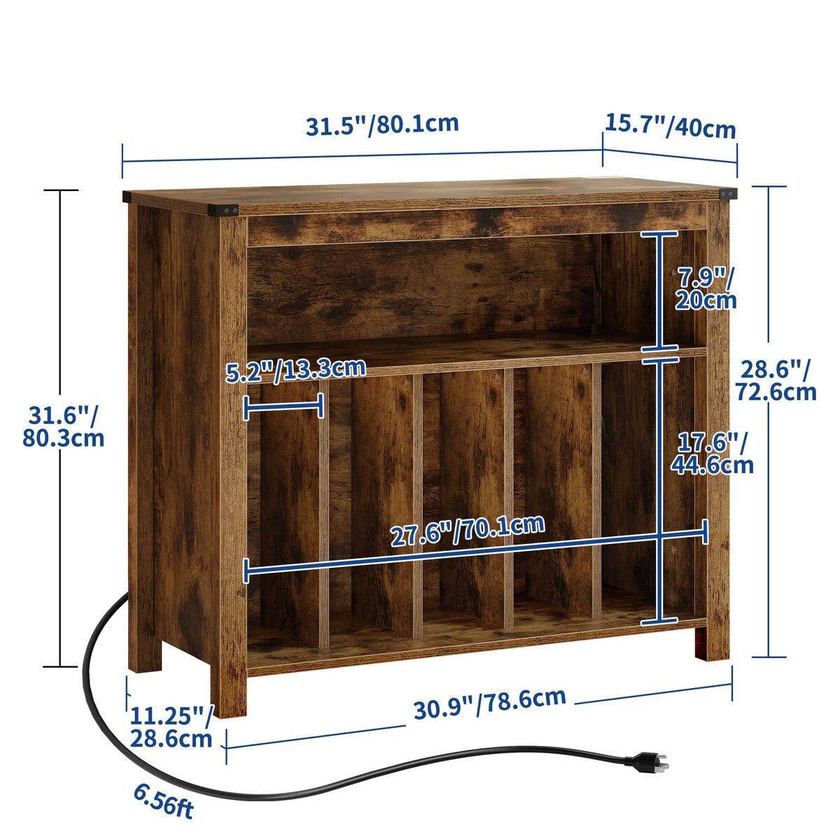 Moasis Record Player Stand, Vinyl Record Storage with Power Outlets and LED Lights, Holds Up to 130 Albums