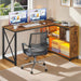 Moasis Reversible L Shaped Computer Corner Desk with Storage Shelves Built-in Power Outlets & LED Lights