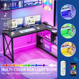 Moasis Reversible L Shaped Computer Corner Desk with Storage Shelves Built-in Power Outlets & LED Lights
